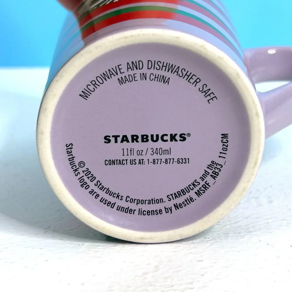 Starbucks 2020 Purple Red Green‎ Striped 11oz Logo Coffee Mug
